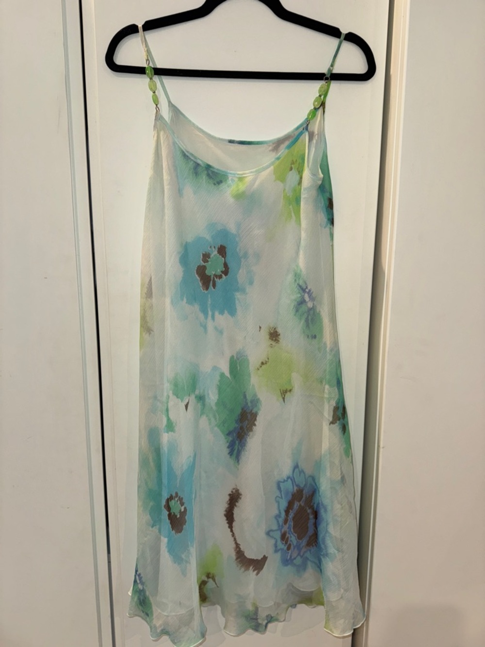 Diane Raulston 
Floral Slip Dress with stones in Aqua & Lime Flowers